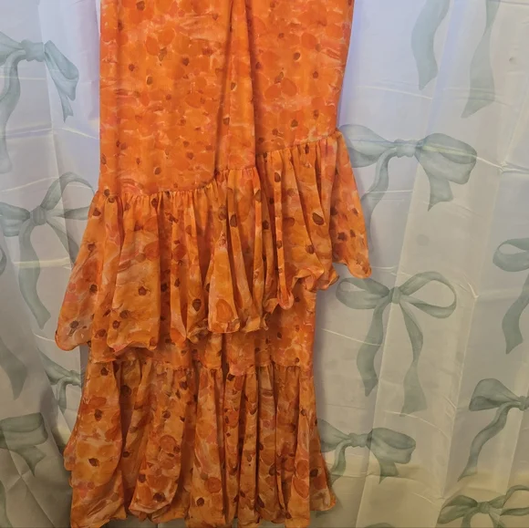 NWT Patbo Ruffled Floral High Low Maxi Dress Myosotis Flutter Gown Sz 12 Or L XL - Picture 14 of 16